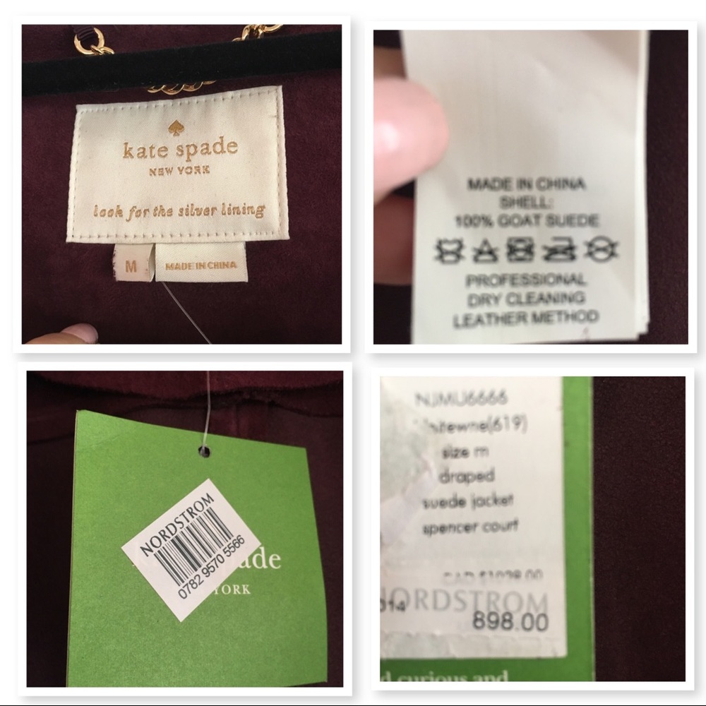 Kate Spade Burgundy Suede Jacket Medium New! - Picture 8 of 8